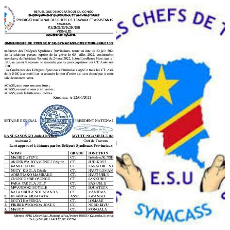 RDC-ESU : Les chefs de travaux et Assistants iront en grève le 05 juillet prochain Image 13