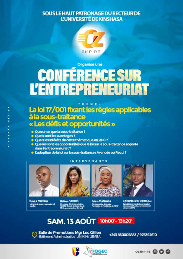 Entrepreneuriat : Une conférence sur la sous-traitance en RDC prévue ce samedi 13 Août